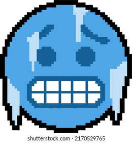 An icy-blue face with gritted teeth usually depicted with icicles clinging to its cheeks or jaw, as if frozen from extreme cold. May also represent unfriendliness (slang, cold) or excellence 