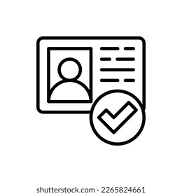 Id approved thin line icon. Id card with check mark. Authentication, membership. Modern vector illustration.