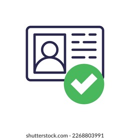 Id approved thin line icon. Id card with check mark. Authentication, membership. Modern vector illustration.