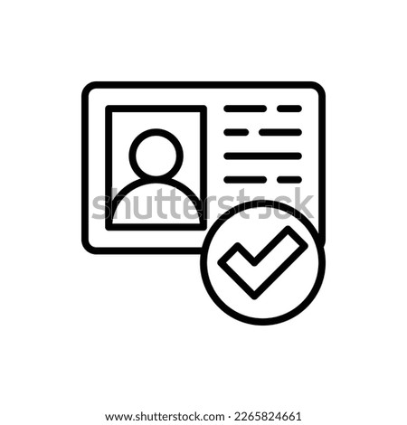 Id approved thin line icon. Id card with check mark. Authentication, membership. Modern vector illustration.