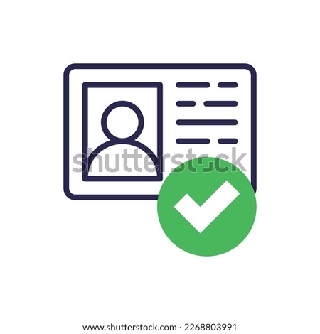 Id approved thin line icon. Id card with check mark. Authentication, membership. Modern vector illustration.