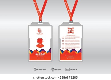 id badge design with colorful background template, modern id badge template, id card double sides  vector