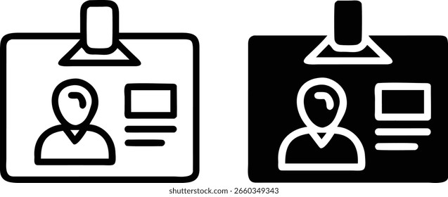 Conjunto de iconos de insignia de identificación: símbolo de tarjeta de Identificación en blanco y negro para oficina, personal y seguridad