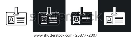 Id badge icon set black and white colors. Graphic Vector icons pack