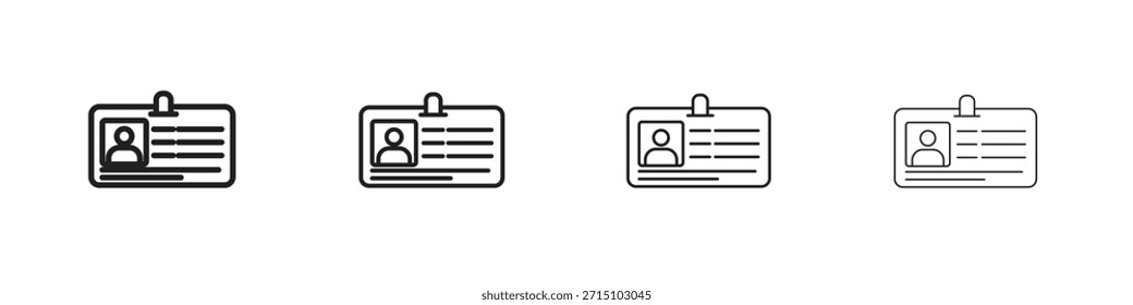 ID badge icon set. A collection of simple black thin strokes icons