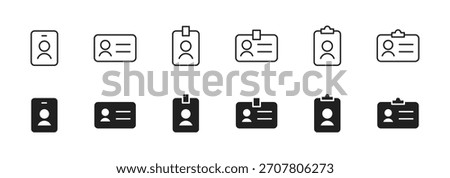 ID badge icon. User identification card with avatar and text lines vector. Office pass for employee access and identity verification symbol. Professional member document sign. Secure profile concept.