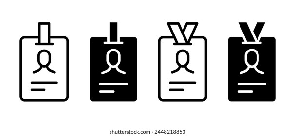 Id badge icon vector set. Outline identification symbol