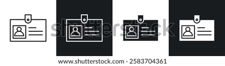 Id badge icons collection in black and white filled and line versions