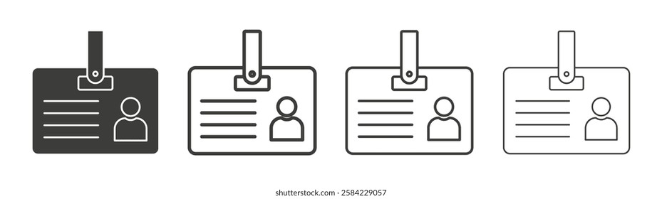 Id badge icons set. Liner outlined and flat black color