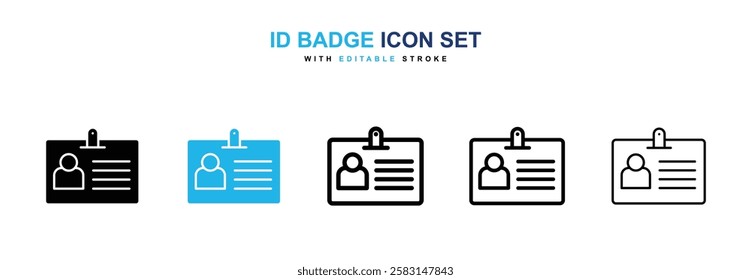 Id badge icons vector collection in black and blue colors on white background