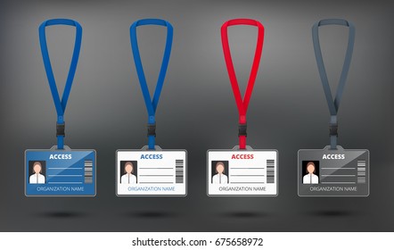 id card access with lanyard set. vector illustration