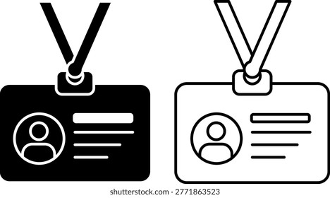 ID Card Badge Icon Set Employee Identification Pass Lanyard Office Credential Outline And Glyph Vector Illustration