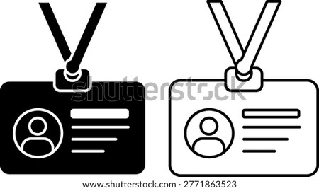 ID Card Badge Icon Set Employee Identification Pass Lanyard Office Credential Outline And Glyph Vector Illustration
