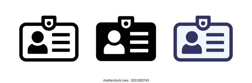 Id card badge icon vector isolated on white background. 
Identification card icon set.