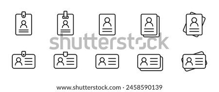 ID card badge outline icon set. Pass, passport document vector icons collection. Vector icons