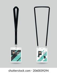 Id card badge set with two isolated realistic images of identity tags with editable name text vector illustration