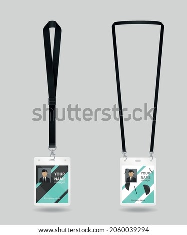 Id card badge set with two isolated realistic images of identity tags with editable name text vector illustration