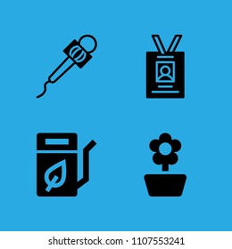 id card, biodiesel, microphone and flower icons vector in sample icon set for web and graphic design