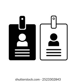 ID card black and white flat vector icon design with editable stroke. Name tag symbol design and clip art