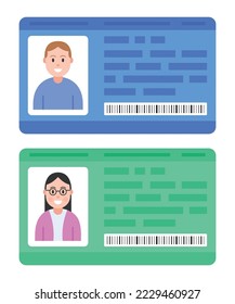 Tarjeta de identificación o licencia de conducir con foto de hombre y mujer. Vector. 