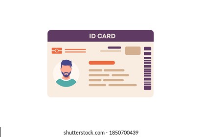 Plantilla de carácter de tarjeta de identificación. Tarjeta de identificación segura de paso con información personal con identificación profesional de datos de vector plásticos de foto y firma como identificación de trabajo de identidad.