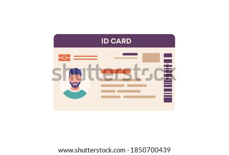 ID card character template. Secure pass identification card with personal information with photo and signature plastic vector data professional badge as working ID of identity.