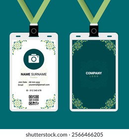 ID Card Design with Green Pastel Oriental Frame and Ornament Silhouette