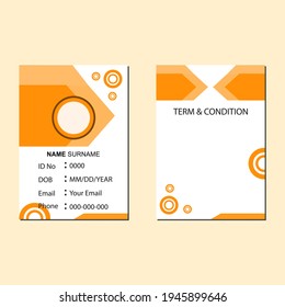 Diseño de tarjeta de identificación en fondo naranja y blanco. diseños para plantillas de identidad.