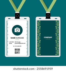 ID Card Design with Oriental Green Pastel Ornament on The Side