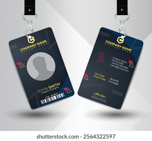 Id Card Design Photos and Images and Pictures with Double sided creative business card template. id badge, id card holder, id card mockup,