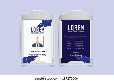 Plantilla de diseño de tarjeta de identificación. diseño de tarjeta de identificación de oficina corporativa. Id. de empleado. Diseño vertical de tarjeta de identidad de negocios de doble cara. Ilustración de estilo plano. 