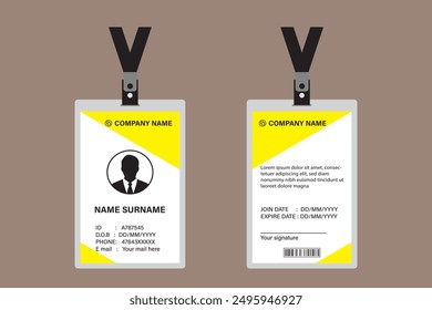 PLANTILLA de diseño de tarjeta de identificación.  Tarjeta de identificación escolar. Diseño limpio y moderno de la tarjeta de identificación del empleado. Diseño de tarjeta de identificación para empresas, oficinas, escuelas y muchos otros propósitos.