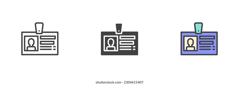 ID card different style icon set. Line, glyph and filled outline colorful version, outline and filled vector sign. Symbol, logo illustration. Vector graphics