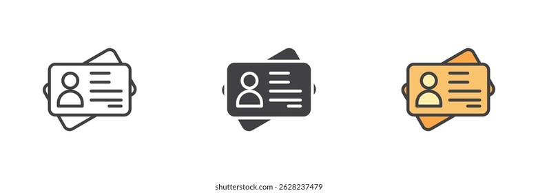 ID card different style icon set. Line, glyph and filled outline colorful version, outline and filled vector sign. Identification badge symbol, logo illustration. Vector graphics