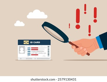 ID card and driver license. HR use magnifying glass to choose recruitment applicants. Modern vector illustration in flat style. 