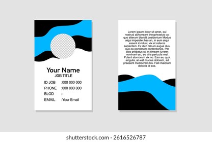 Id card featuring a blue and black wavy business card design.