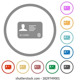 ID card with fingerprint flat color icons in round outlines on white background