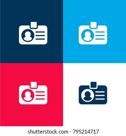 Id card four color material and minimal icon logo set in red and blue