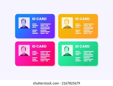 ID Card Gradient Icon Set Vector with Avatar Picture Illustration Blue Yellow Pink and Green
