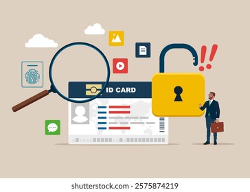 ID card Hacking. Blocked Account ID card. Hacking and exploit results. Flat vector Illustration.