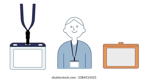 ID card holders, name holders, straps, vector illustrations.