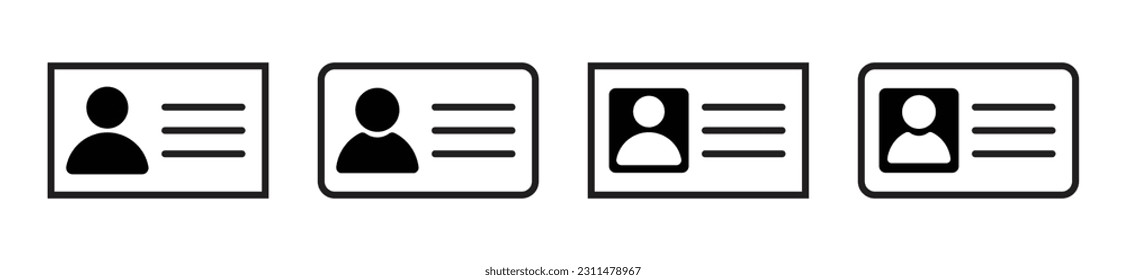 ID Card Symbol schwarz. Illustration zum Führerschein. ID-Badge-Symbol. Identitätslogo. Pass Sign isolierte Variationen. Symbolsatz für Identifizierungskarte