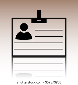 Id card icon. Black vector illustration with reflection.