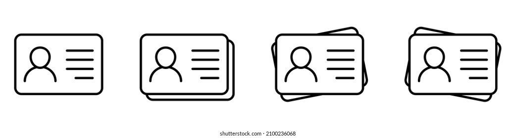 ID Card icon collection. Employee clerk card, driver license, Identification card, staff identification card symbol. Design for website and mobile app.