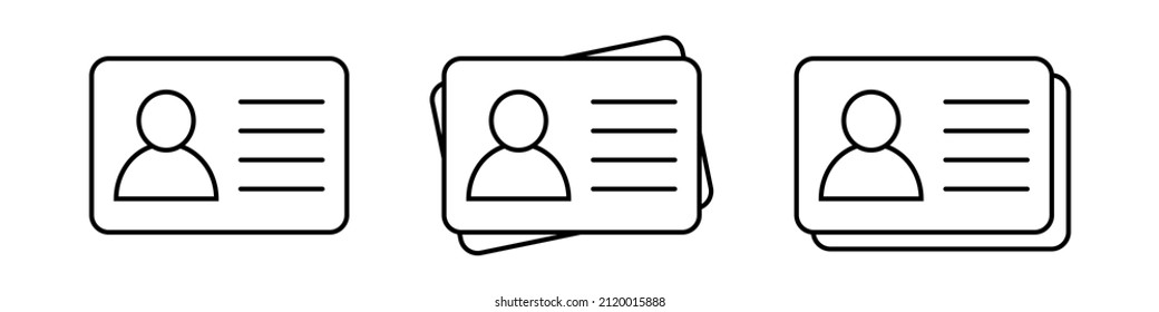 ID Card icon collection. Employee clerk card, driver license, Identification card, staff identification card symbol. Design for website and mobile app.