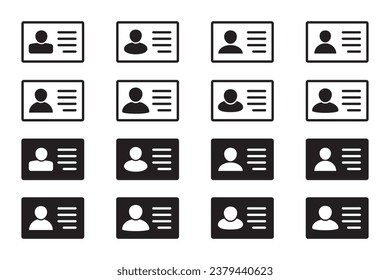 ID Card icon collection. Employee clerk card, driver license, Identification card, staff identification card symbol. Design for website and mobile app.