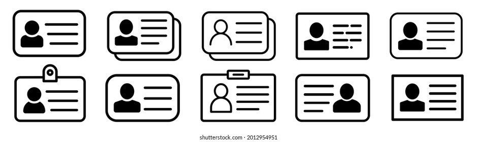 ID Card icon collection, Identification Card outline icon, Driver's License symbol. Editable stroke. vector illustration
