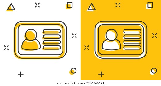 Id card icon in comic style. Identity badge vector cartoon illustration pictogram. Access cardholder people business concept splash effect.