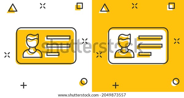Id card icon in comic style. Identity tag
cartoon vector illustration on white isolated background. Driver
licence splash effect business
concept.