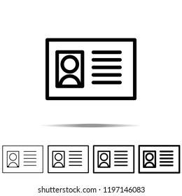 ID card icon in different shapes, thickness. Simple outline vector of web for UI and UX, website or mobile application